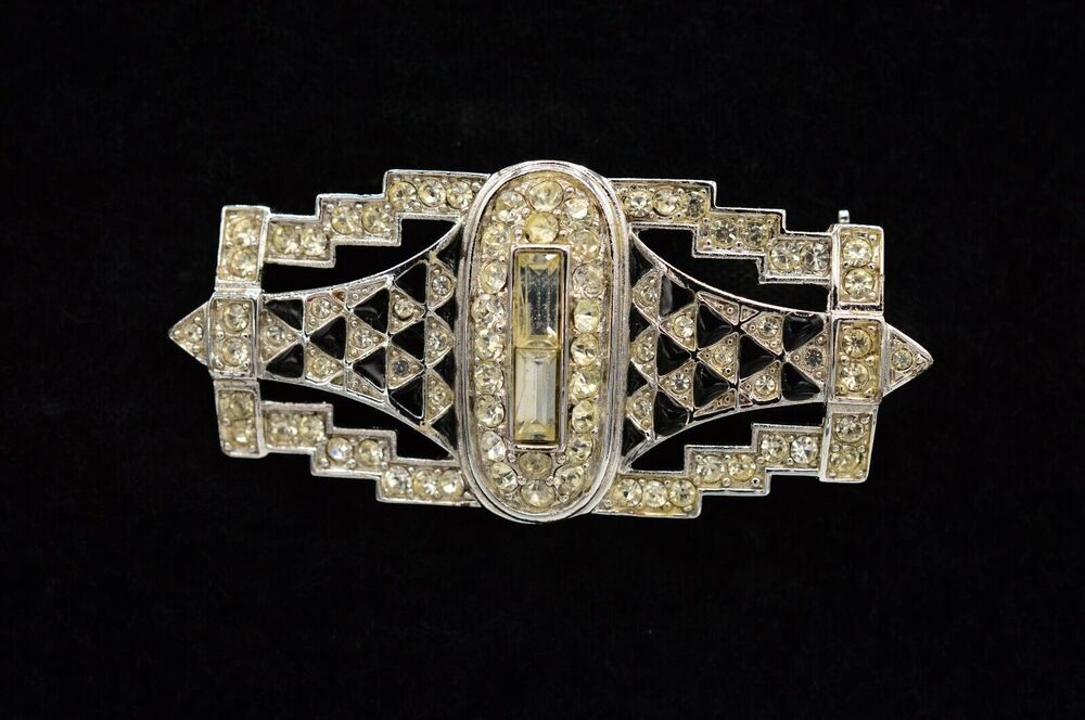 Givenchy Vintage Crystal Pin Brooch Deco Rhinestone Enamel Runway Signed BinF